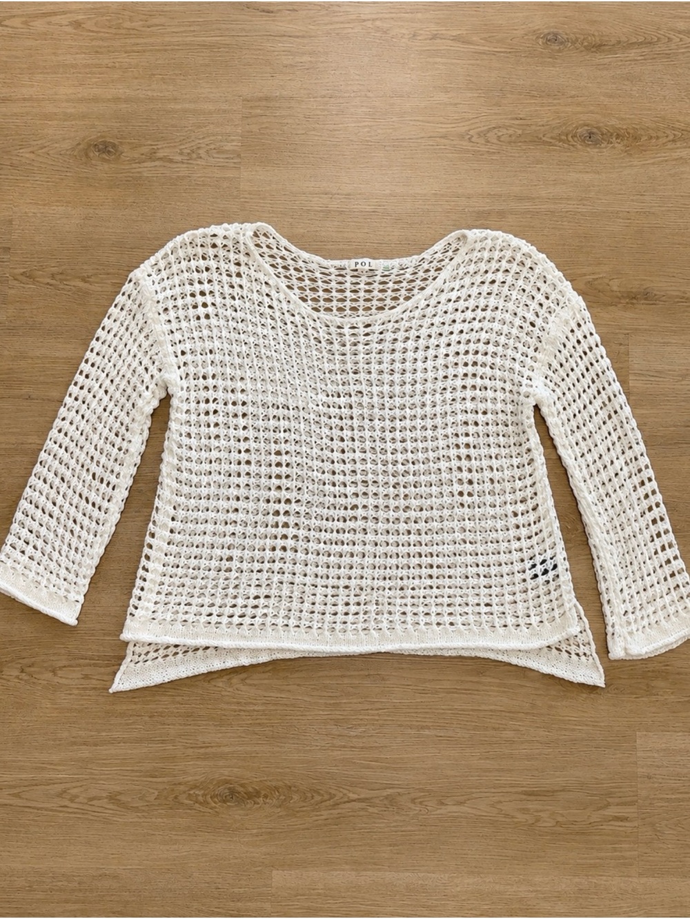 POL White Open-Weave Scoop Neck Sweater